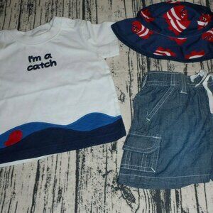 Gymboree Pelican Catch 3-6 Month Shorts Shirt Hat Outfit NWT